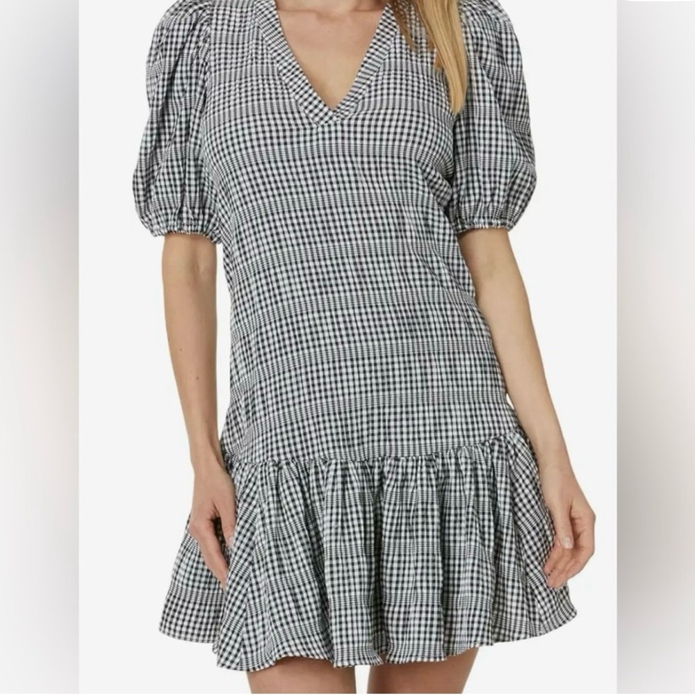 Calvin Klein Gingham Puff Sleeve A-Line Dress